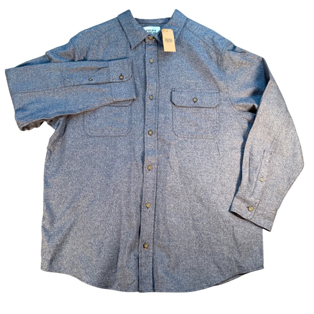 Field & Stream Mens XL Heritage Jaspe Flannel Shirt Dress Blues Heather NWT